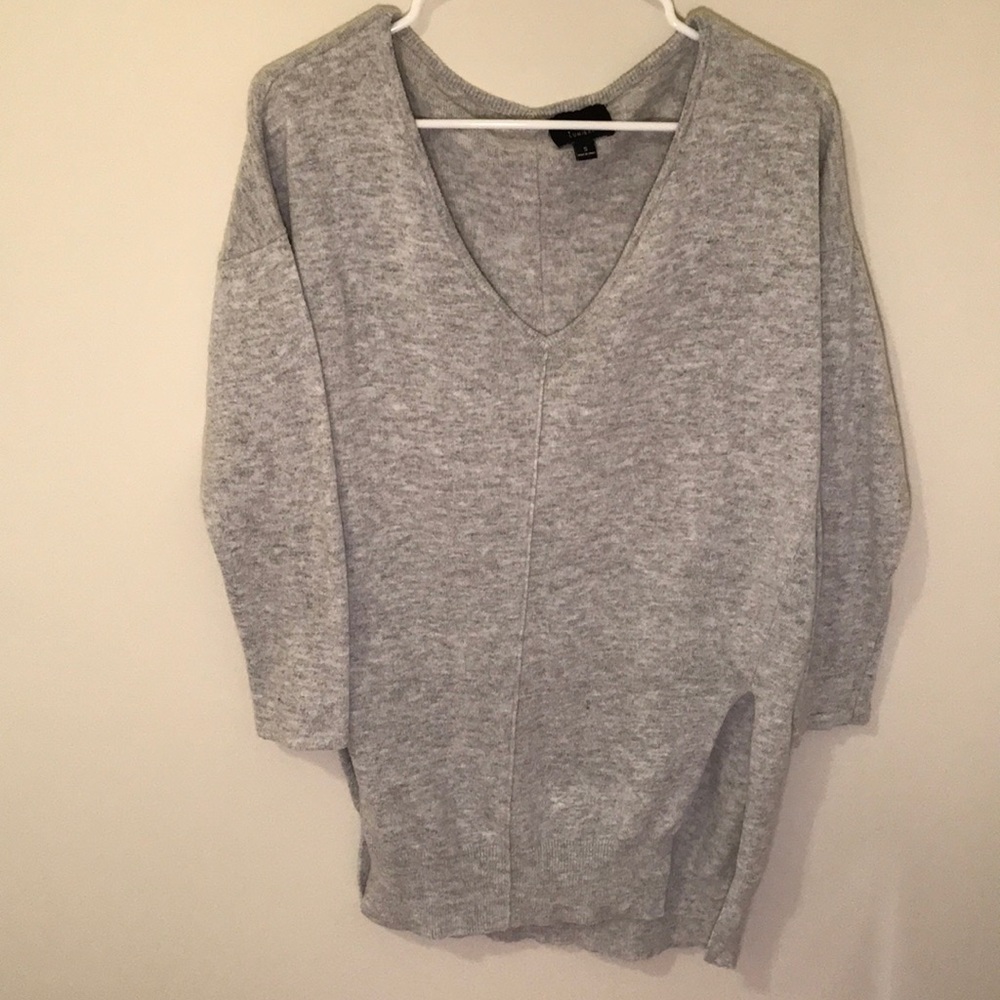Grey Longline V-Neck Sweater